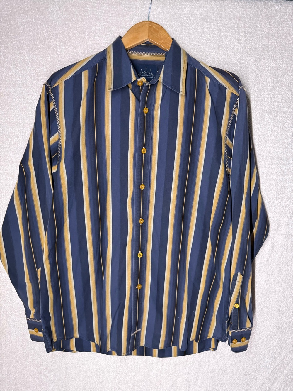 Tommy Bahama Indigo Palms Men's Striped Button Down Shirt Large Blue Tan